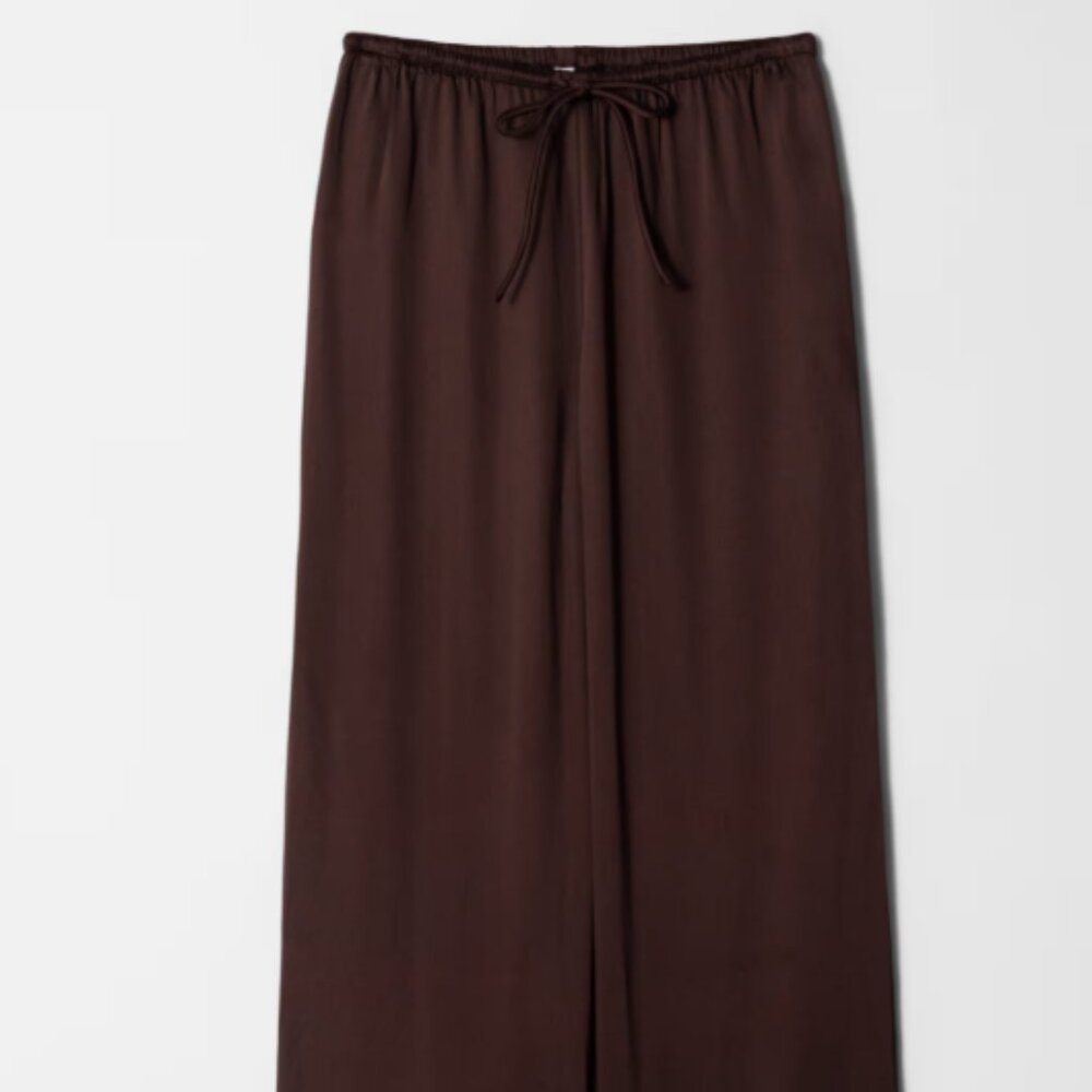 &Other Stories Dark Brown Drawstring Satin Trousers, Size 8